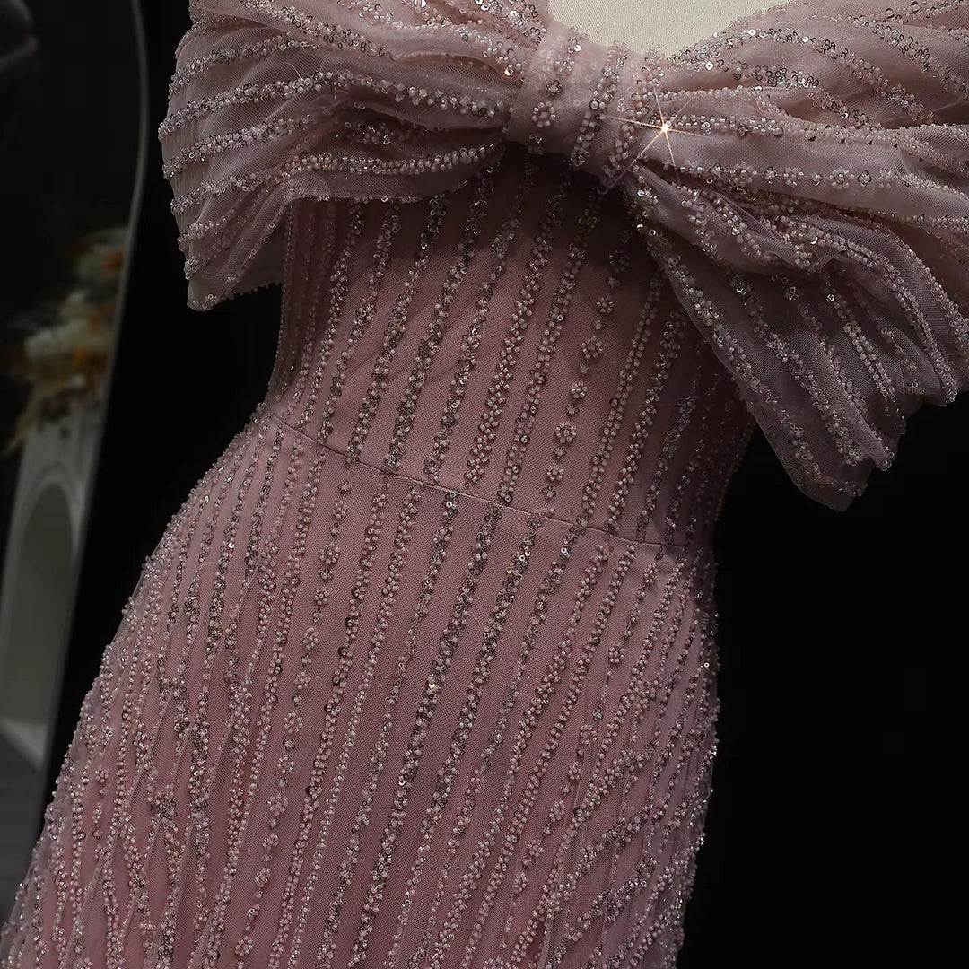 Blush Pink Off Shoulder Sparkly Evening Dress SS653
