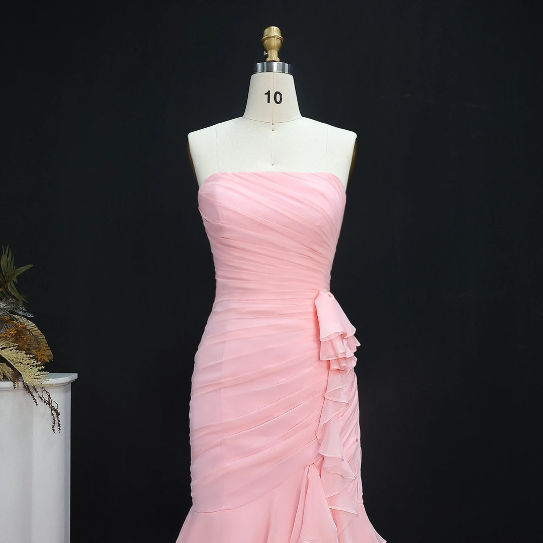Blush Pink Ruffles Strapless Mermaid Evening Dress SF077