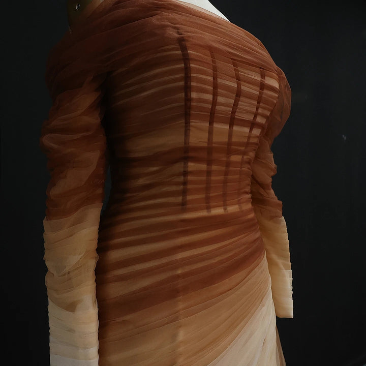 Brown Tulle Off Shoulder Evening Dress with Slit SF232