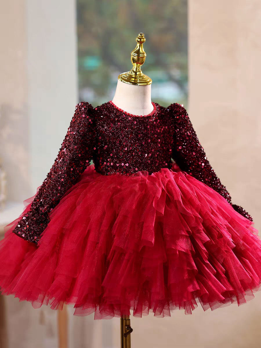 Festive Long Sleeve Princess Dress for Girls Christmas Birthday Party D204