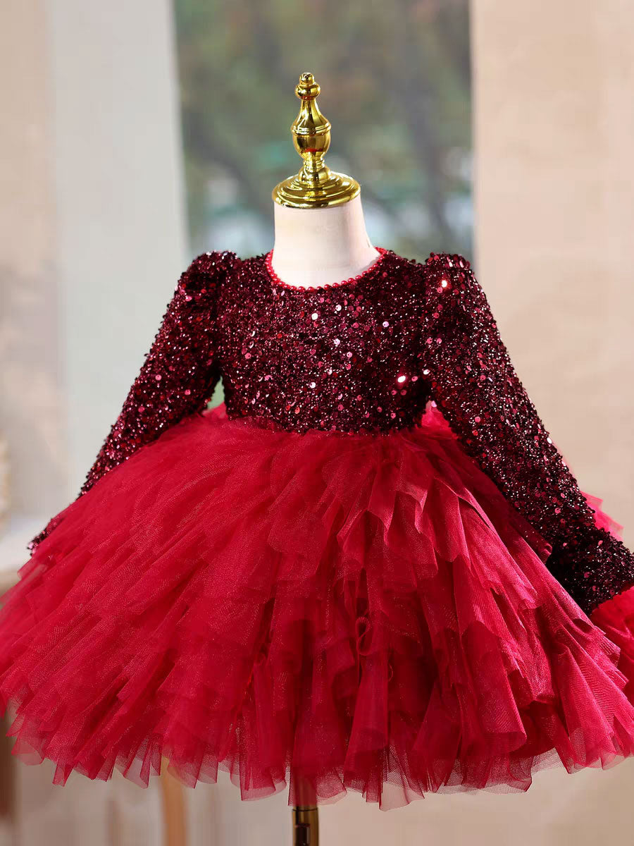 Festive Long Sleeve Princess Dress for Girls Christmas Birthday Party D204