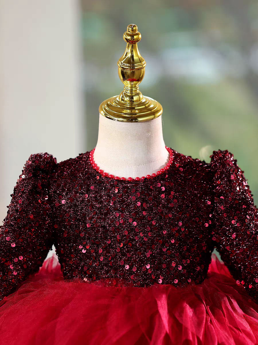 Festive Long Sleeve Princess Dress for Girls Christmas Birthday Party D204