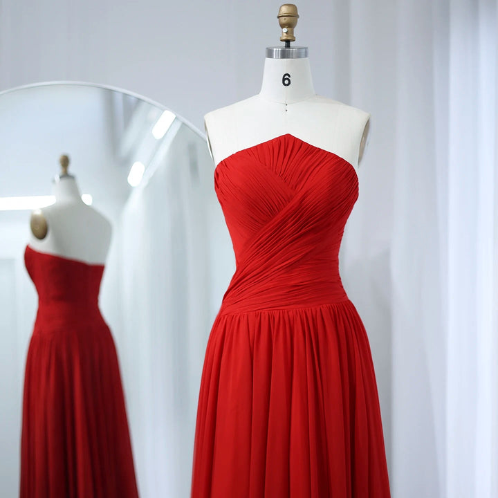 Burgundy Chiffon Long Arabic Evening Dress for Women SF141