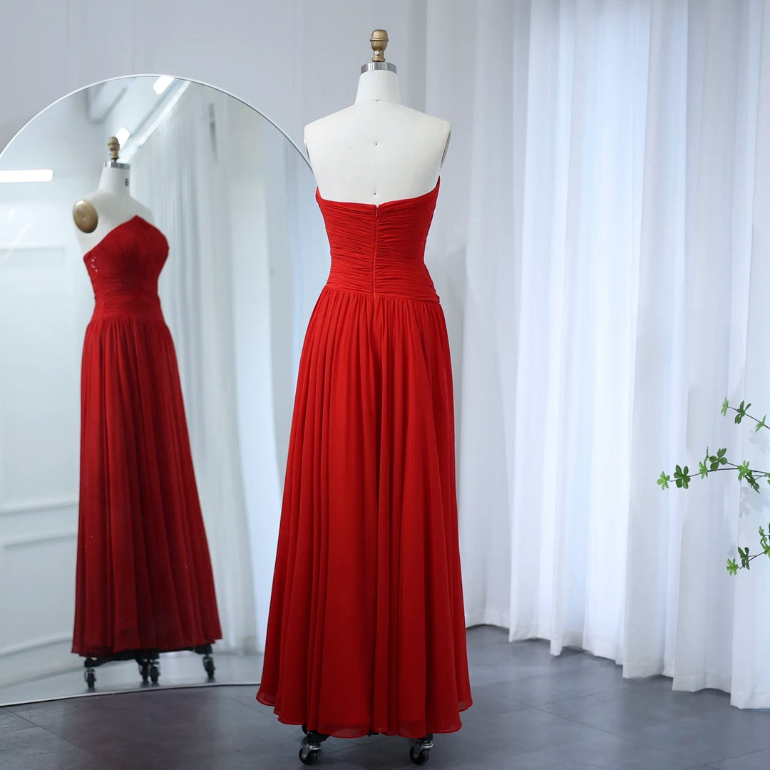 Burgundy Chiffon Long Arabic Evening Dress for Women SF141