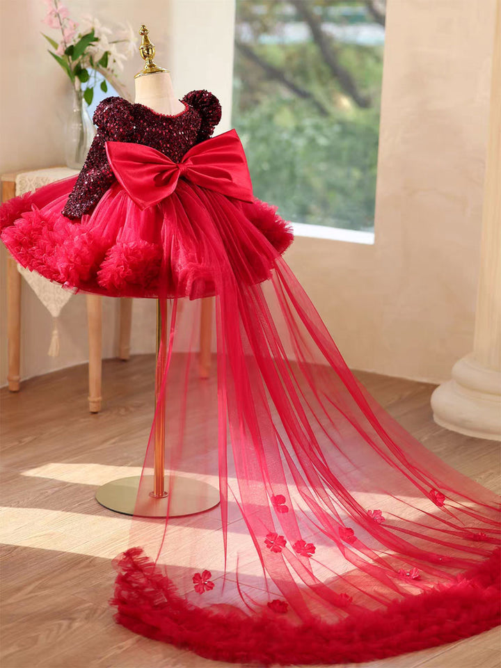 Luxury Black Princess Girl Dress with Train for Birthday Wedding Party J733