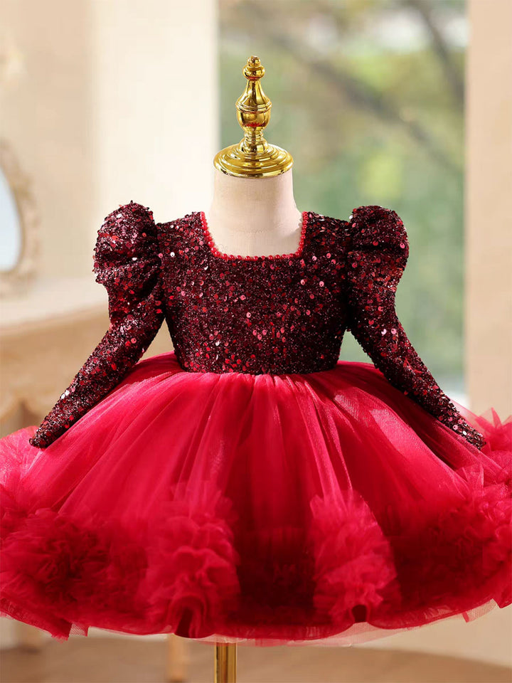 Luxury Black Princess Girl Dress with Train for Birthday Wedding Party J733