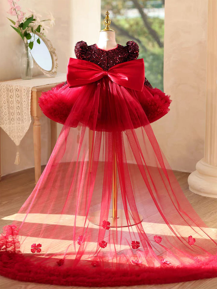 Luxury Black Princess Girl Dress with Train for Birthday Wedding Party J733