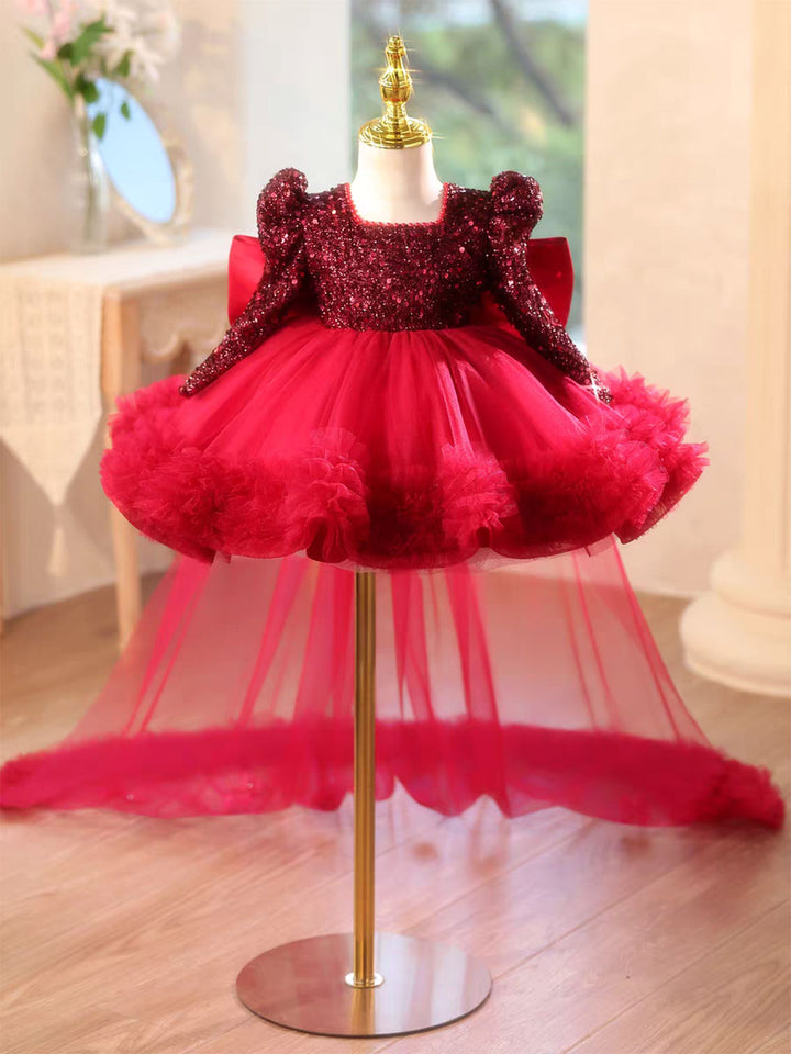 Luxury Black Princess Girl Dress with Train for Birthday Wedding Party J733