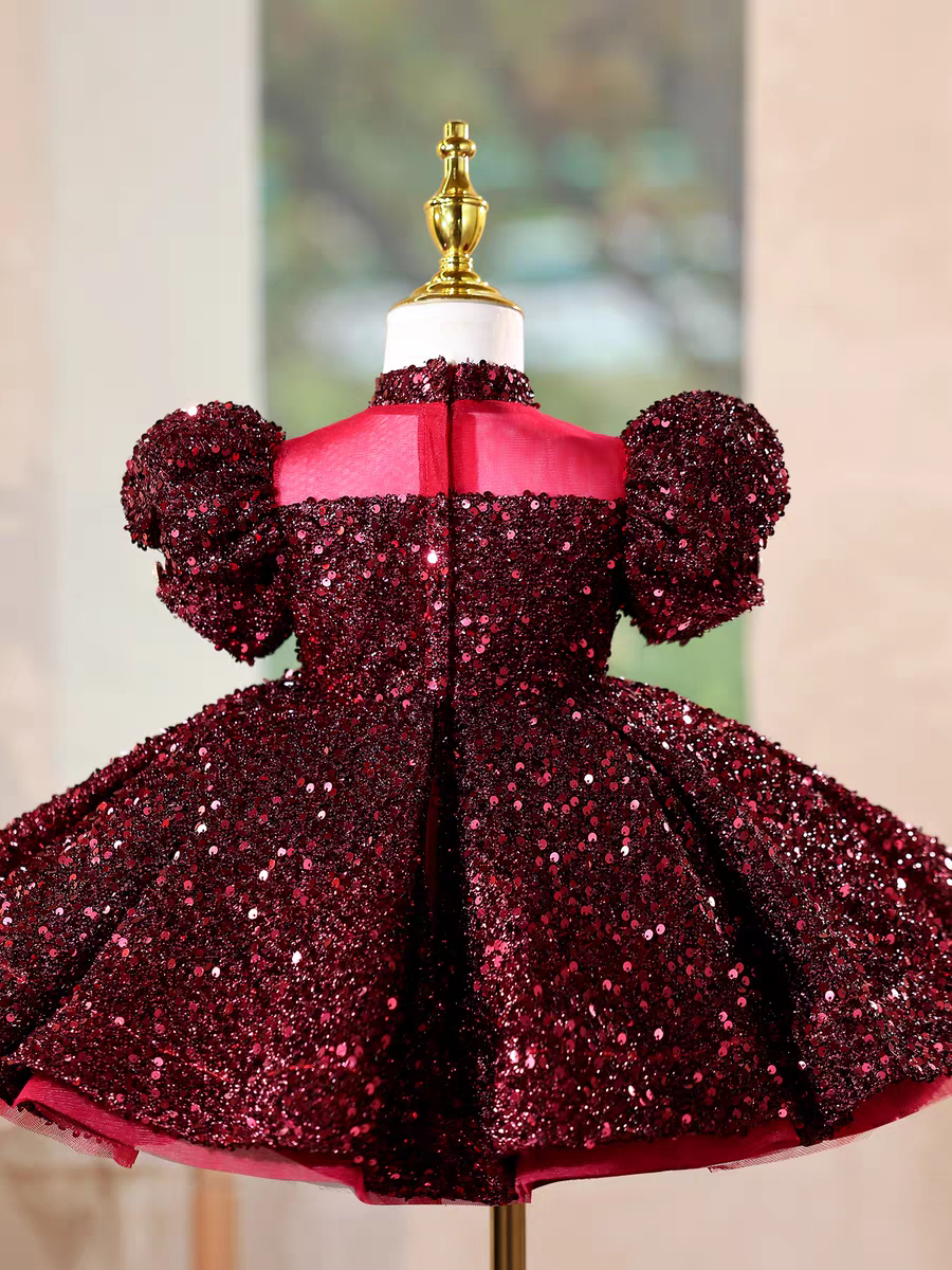 Elegant Burgundy Girl Dress Princess Birthday Party Gown J715