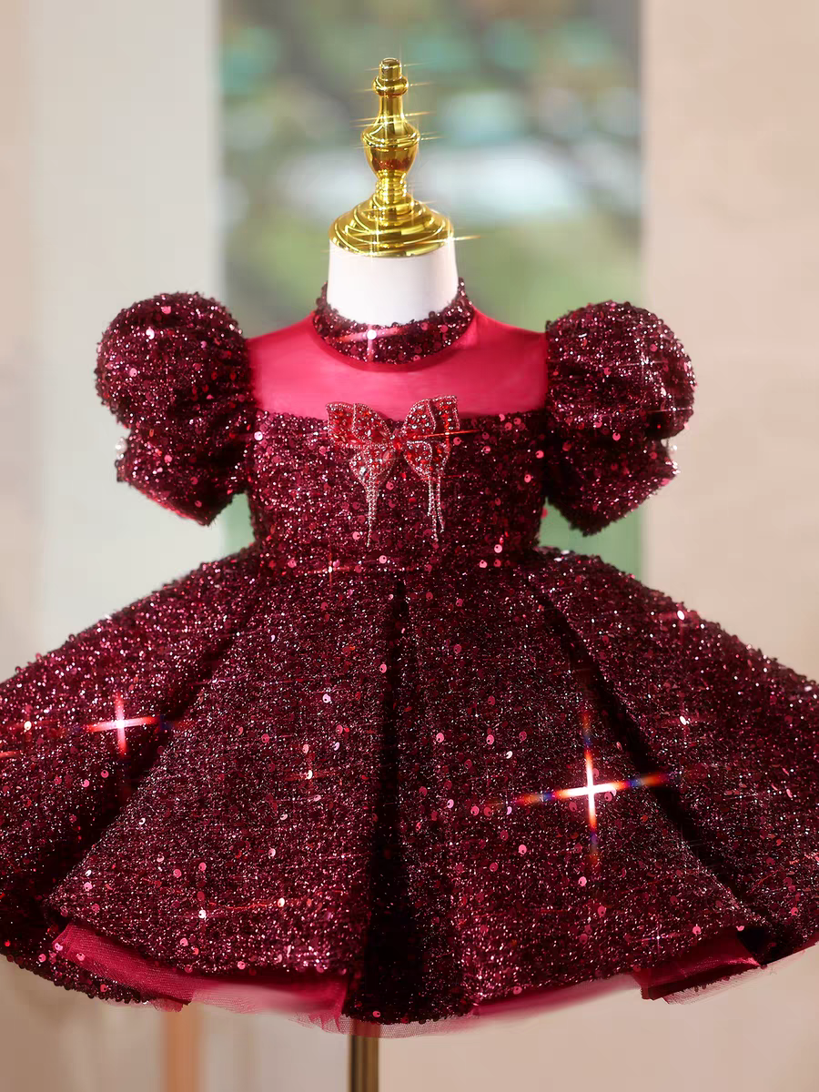 Elegant Burgundy Girl Dress Princess Birthday Party Gown J715