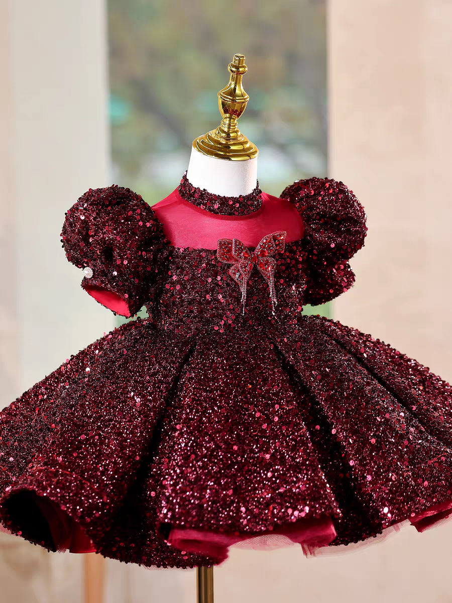 Elegant Burgundy Girl Dress Princess Birthday Party Gown J715