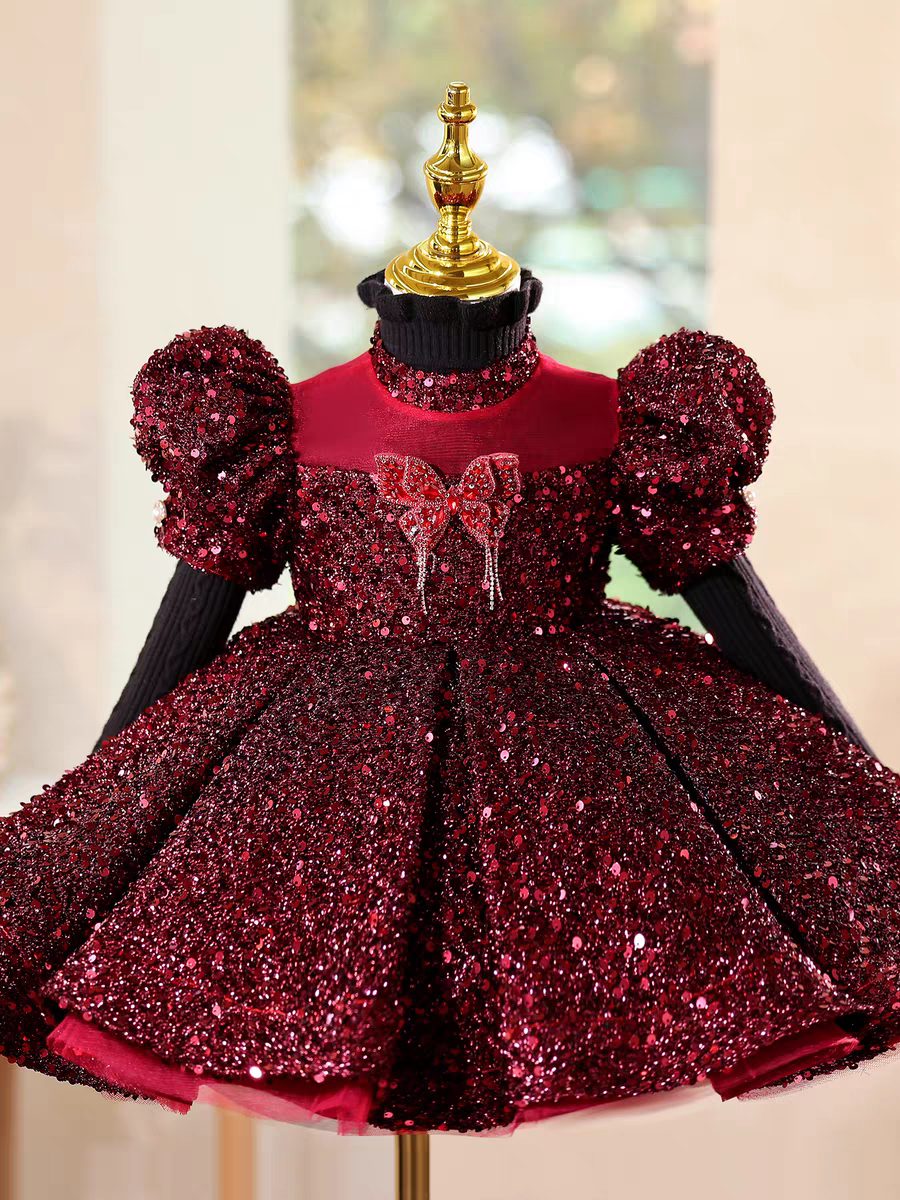 Elegant Burgundy Girl Dress Princess Birthday Party Gown J715