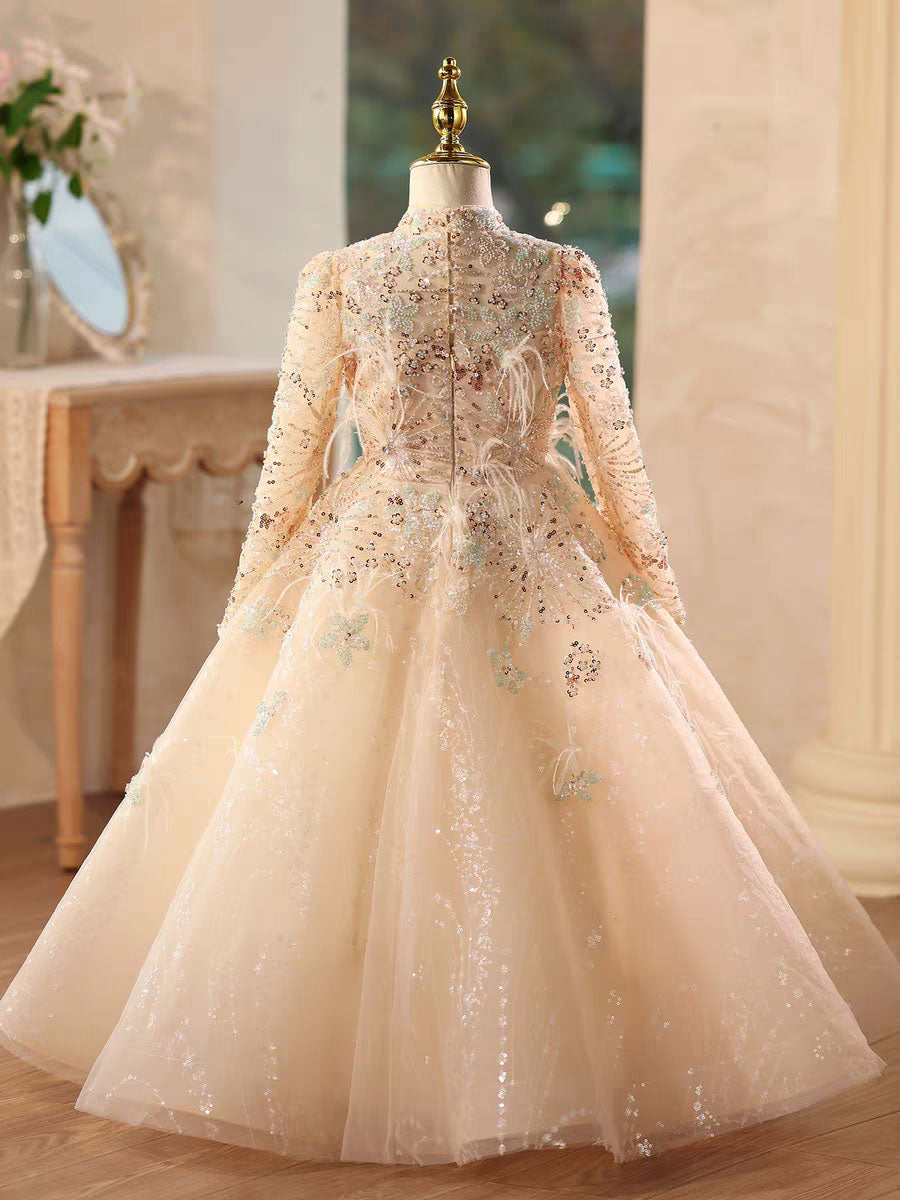 Champagne Princess Dress with Beading for Birthday Party D199