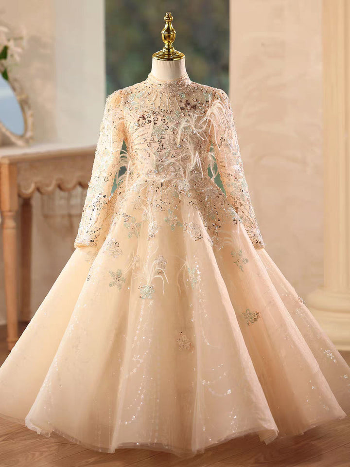 Champagne Princess Dress with Beading for Birthday Party D199