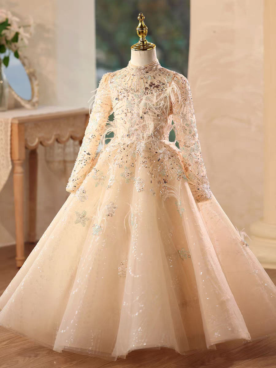 Champagne Princess Dress with Beading for Birthday Party D199