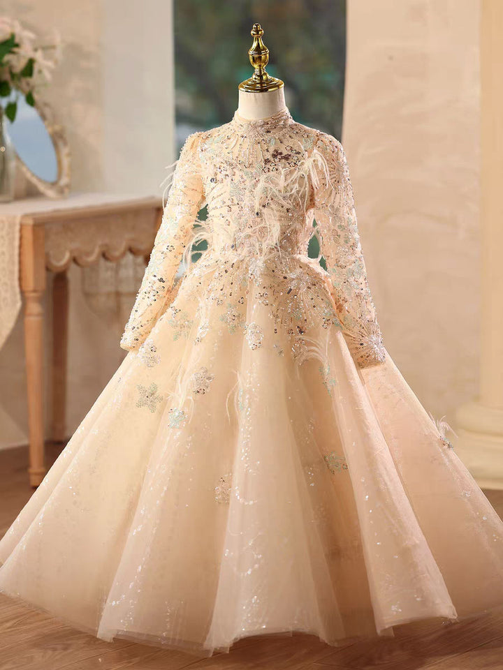 Champagne Princess Dress with Beading for Birthday Party D199