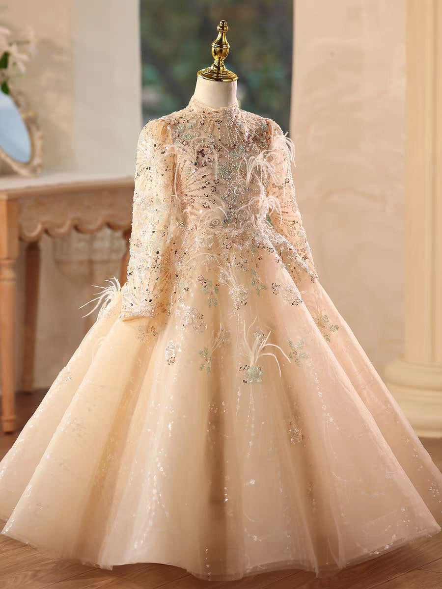 Champagne Princess Dress with Beading for Birthday Party D199