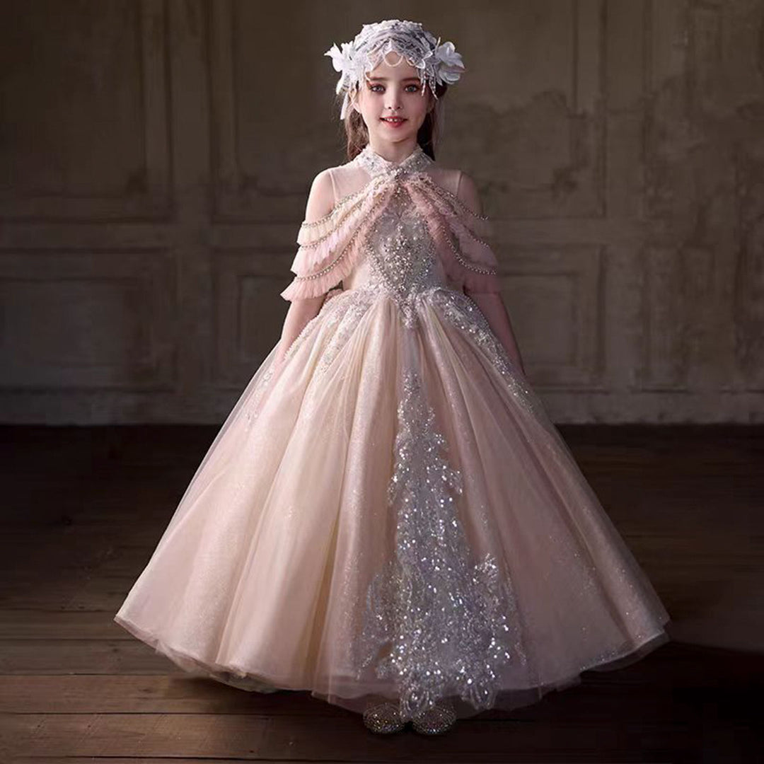Champagne Luxury Flower Girl Dress for Birthday and Wedding Party J033