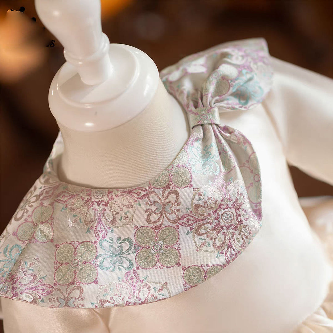 Elegant Light Champagne Long Sleeve Birthday Wedding Flower Girl Dress D235