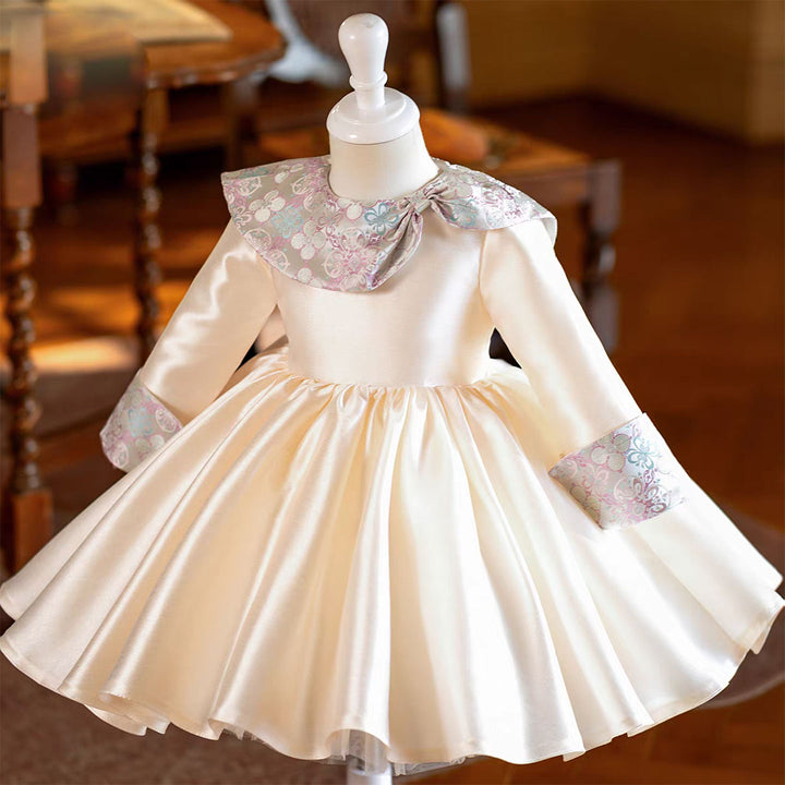 Elegant Light Champagne Long Sleeve Birthday Wedding Flower Girl Dress D235