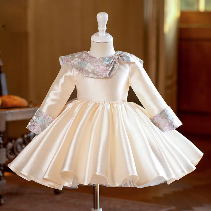 Elegant Light Champagne Long Sleeve Birthday Wedding Flower Girl Dress D235