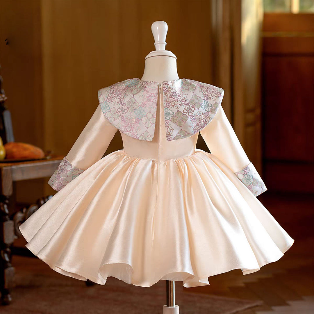 Elegant Light Champagne Long Sleeve Birthday Wedding Flower Girl Dress D235