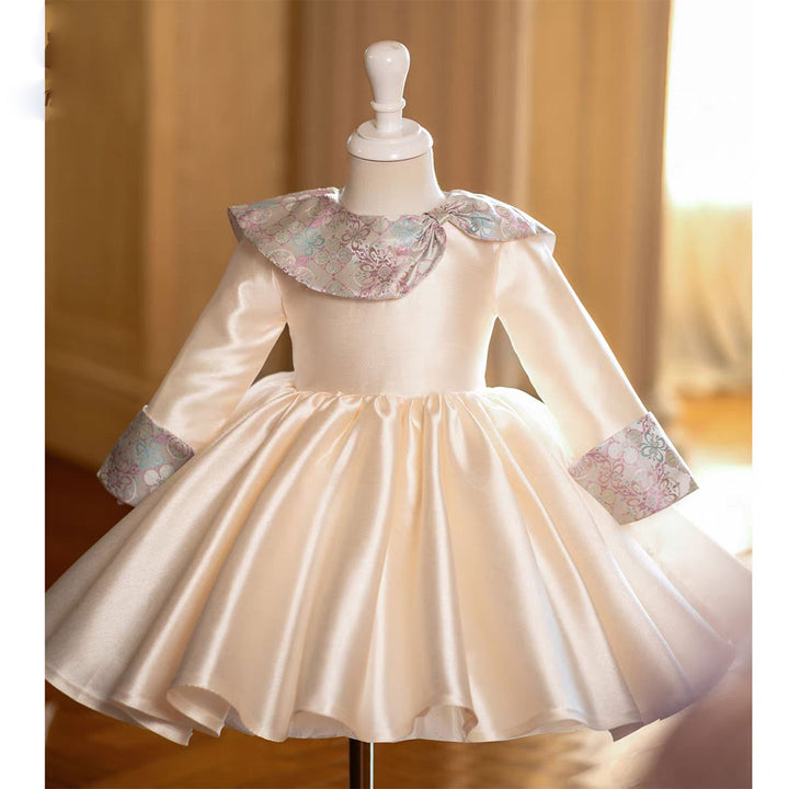 Elegant Light Champagne Long Sleeve Birthday Wedding Flower Girl Dress D235