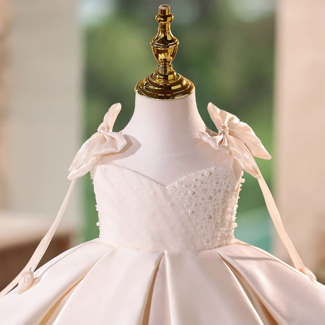 Flower Girl Dress with Stain Pearls for Birthday Wedding Party J582