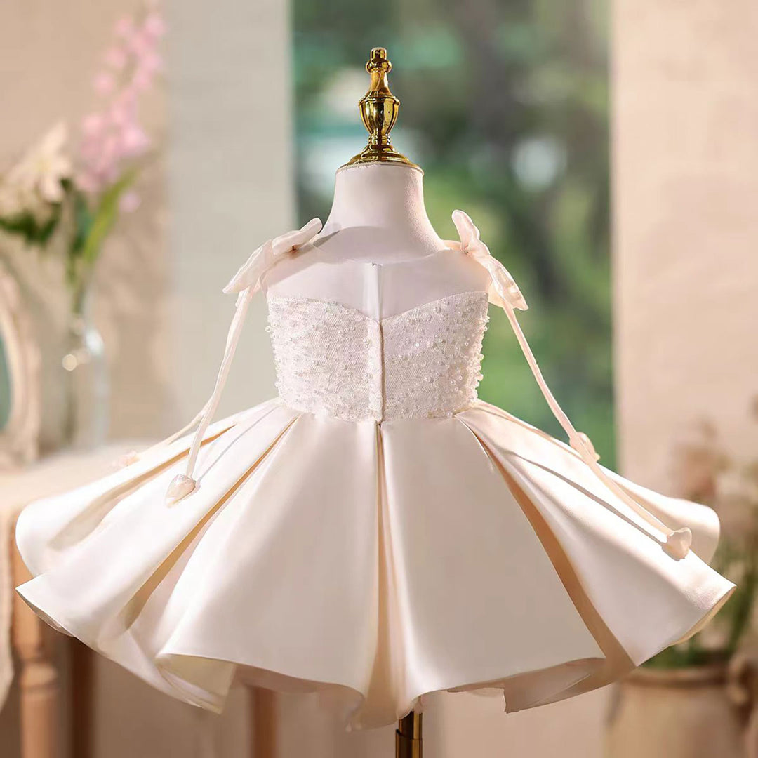 Flower Girl Dress with Stain Pearls for Birthday Wedding Party J582