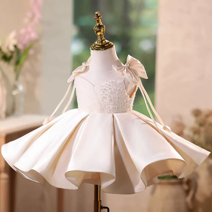 Flower Girl Dress with Stain Pearls for Birthday Wedding Party J582