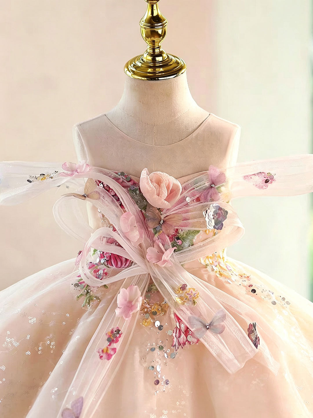 Luxury Champagne Flower Girl Dress with Butterfly Applique Toddler Gir DreamyVow Luxury Champagne Flower Girl Dress with Butterfly Applique Toddler Gir DreamyVow