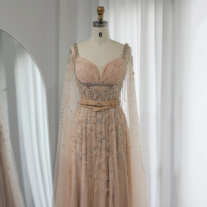 Champagne Dubai Evening Dresses Luxury Women Wedding Party Gown SS376