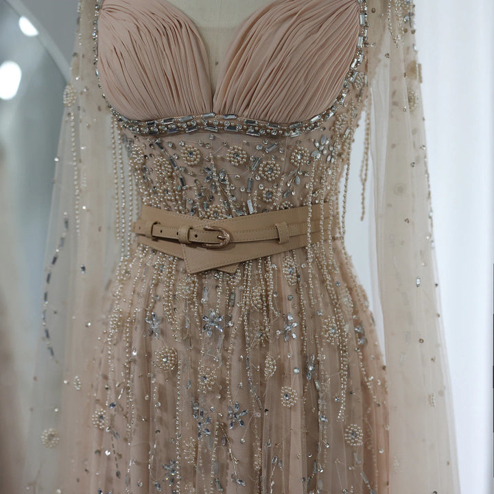 Champagne Dubai Evening Dresses Luxury Women Wedding Party Gown SS376