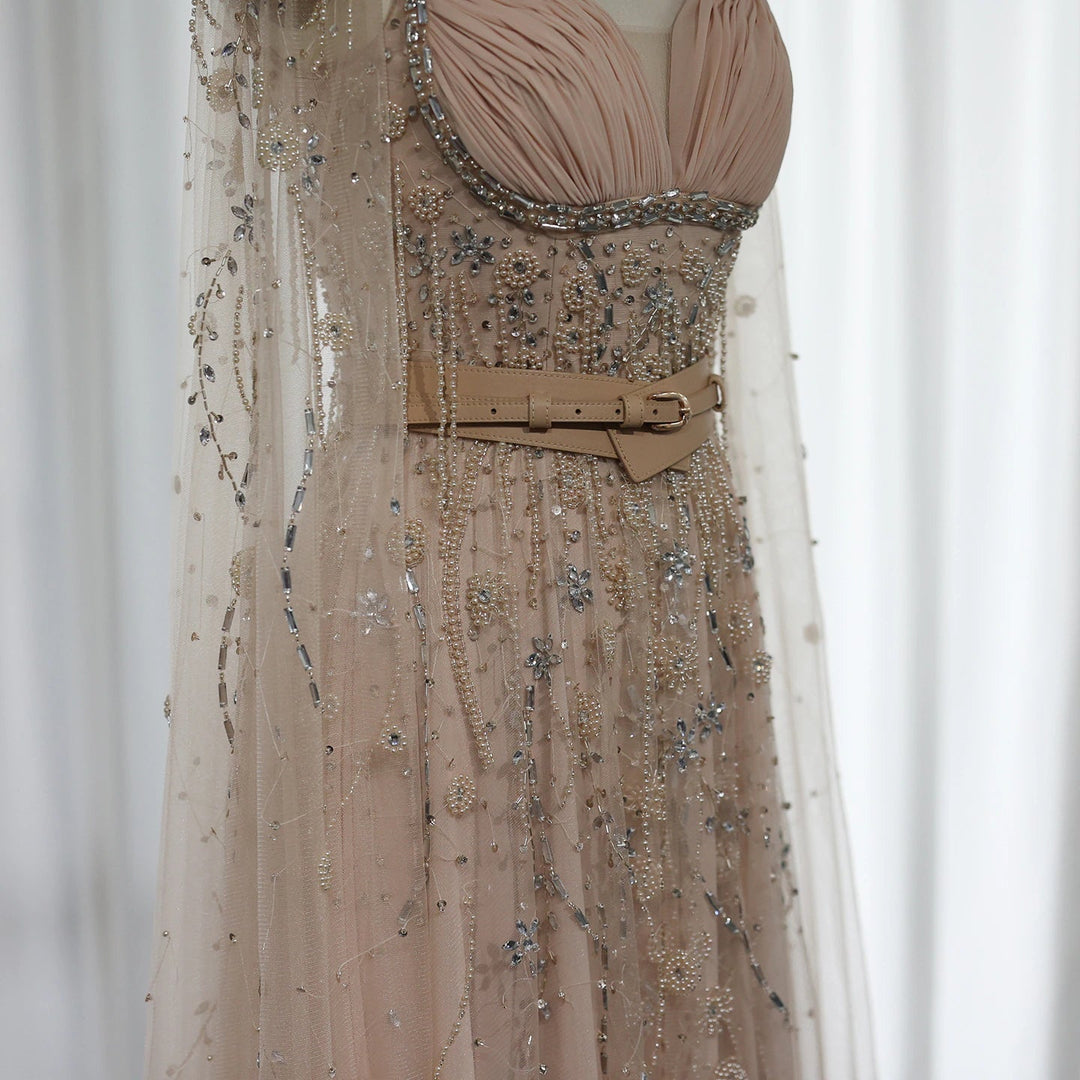 Champagne Dubai Evening Dresses Luxury Women Wedding Party Gown SS376