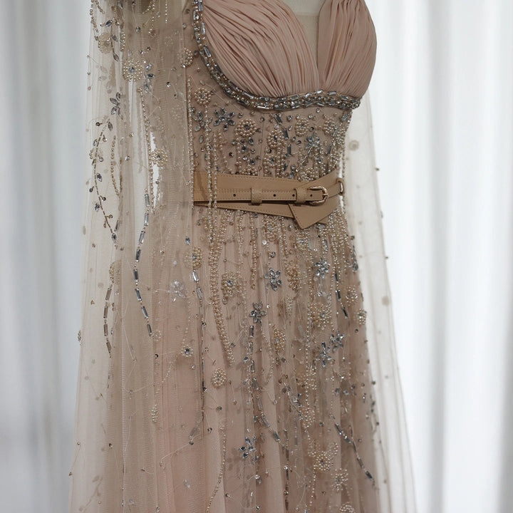 Champagne Dubai Evening Dresses Luxury Women Wedding Party Gown SS376