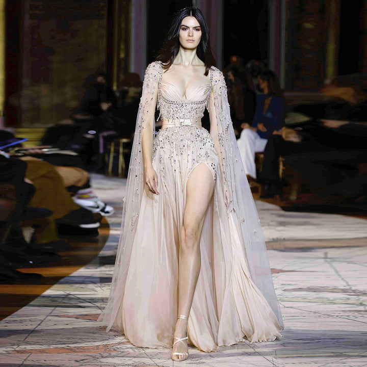 Champagne Dubai Evening Dresses Luxury Women Wedding Party Gown SS376