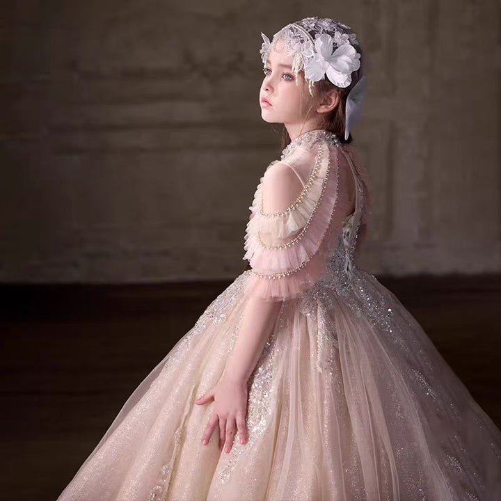 Champagne Luxury Flower Girl Dress for Birthday and Wedding Party J033