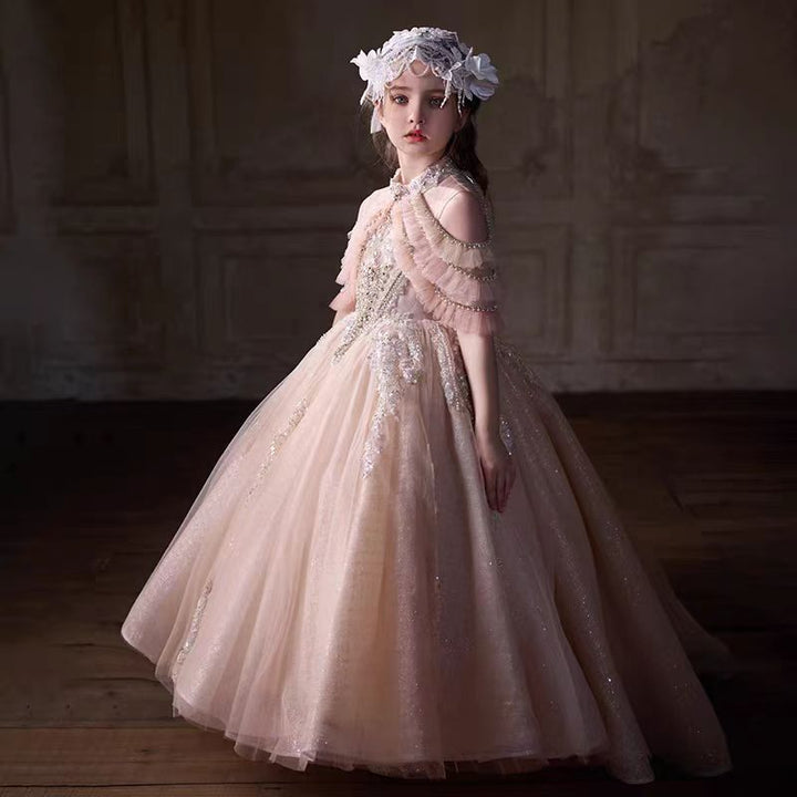 Champagne Luxury Flower Girl Dress for Birthday and Wedding Party J033