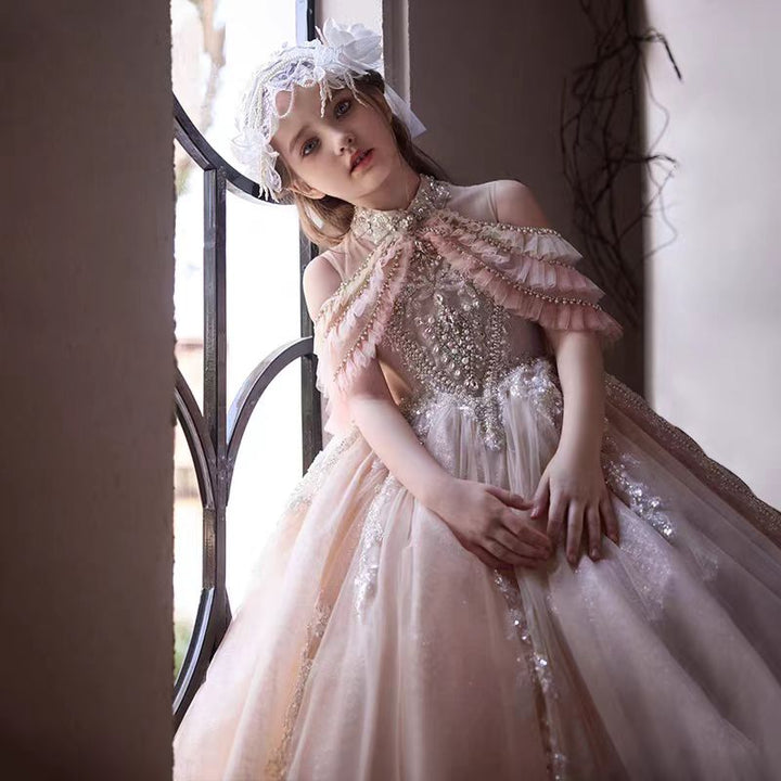 Champagne Luxury Flower Girl Dress for Birthday and Wedding Party J033