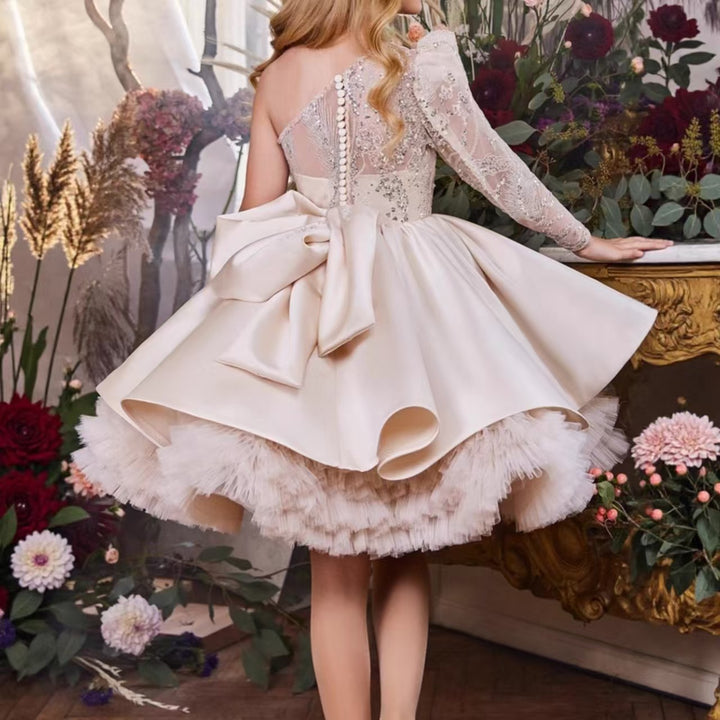 Charming Princess Champagne Flower Girl Dress Birthday Party Outfit D171