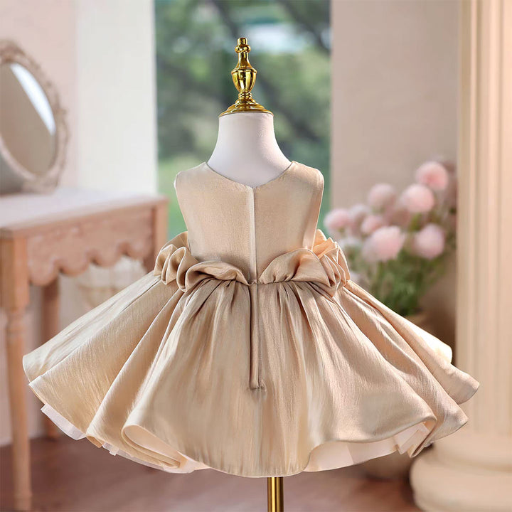 Princess Style Satin Flower Girl Dress with Layered Skirt Knee Length J460A