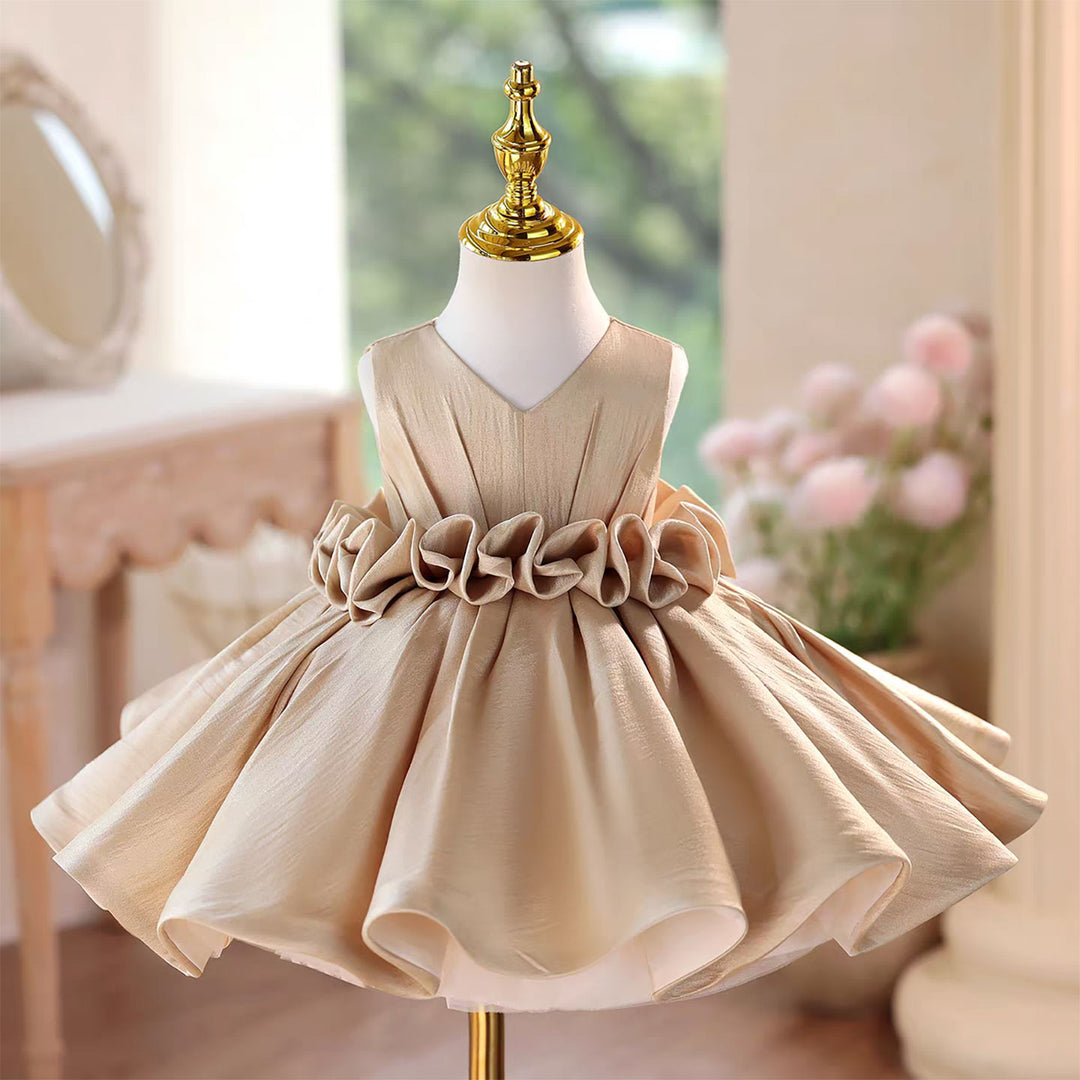 Princess Style Satin Flower Girl Dress with Layered Skirt Knee Length J460A