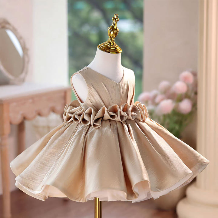 Princess Style Satin Flower Girl Dress with Layered Skirt Knee Length J460A