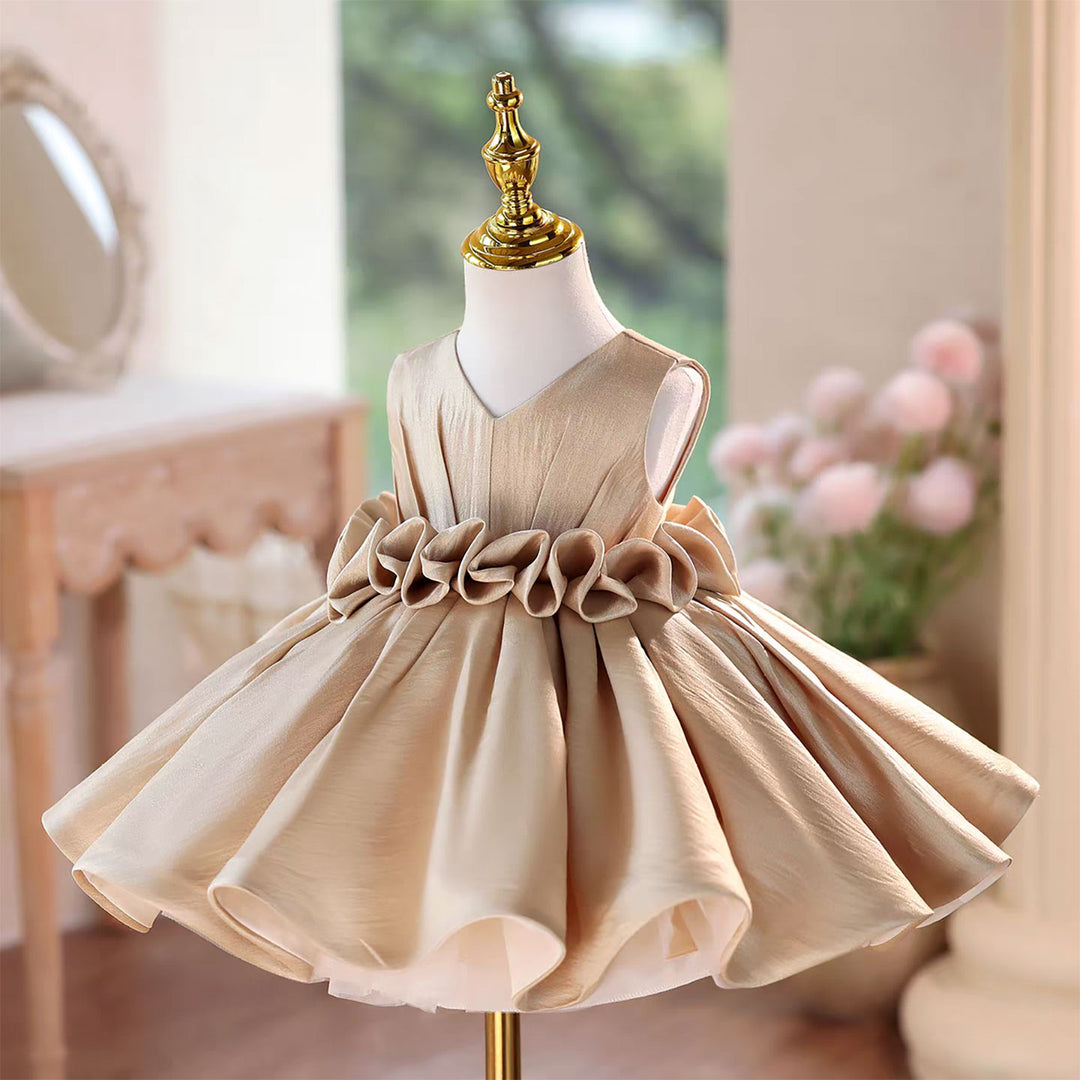 Princess Style Satin Flower Girl Dress with Layered Skirt Knee Length J460A