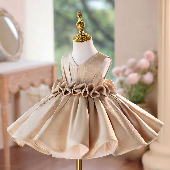 Princess Style Satin Flower Girl Dress with Layered Skirt Knee Length J460A