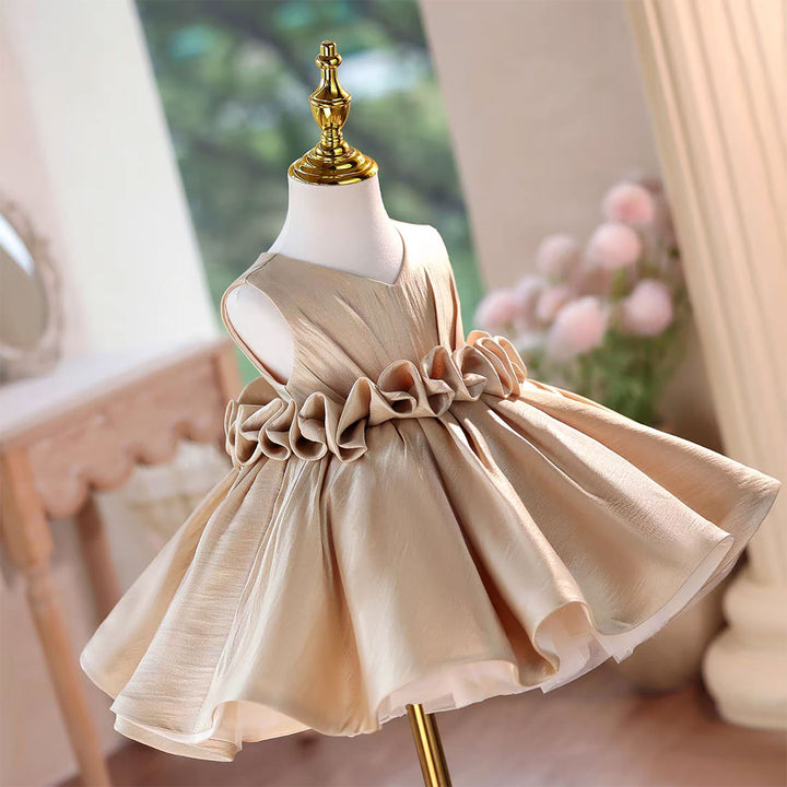 Princess Style Satin Flower Girl Dress with Layered Skirt Knee Length J460A