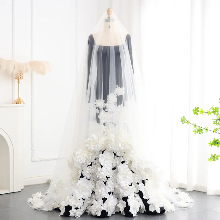 Chic 3D Flowers Black Velvet Mermaid Evening Dresses with Gloves SS748