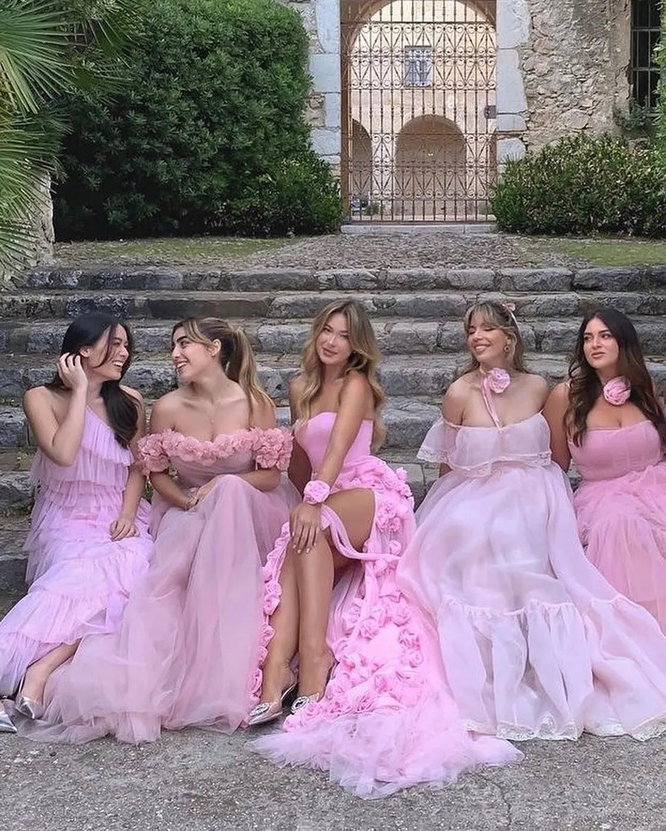 Chic Baby Pink 3D Flowers Mermaid Evening Dress 2025 SS207
