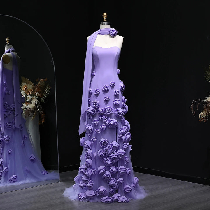Chic Baby Pink 3D Flowers Mermaid Evening Dress 2025 SS207