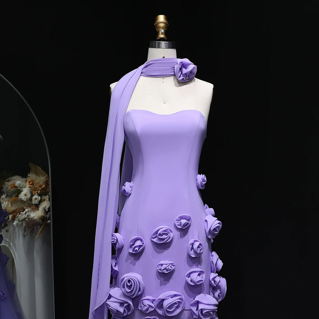 Chic Baby Pink 3D Flowers Mermaid Evening Dress 2025 SS207